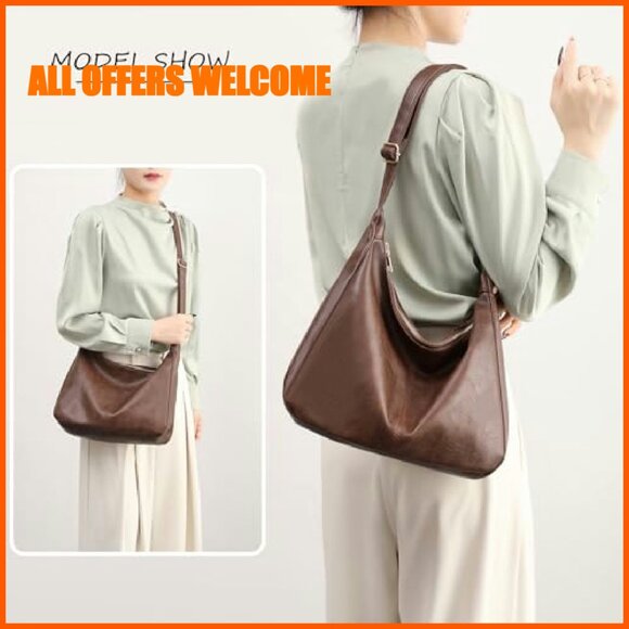 Large Vegan Leather Hobo Bag Foldable Crossbody Shoulder Tote - Picture 3 of 8